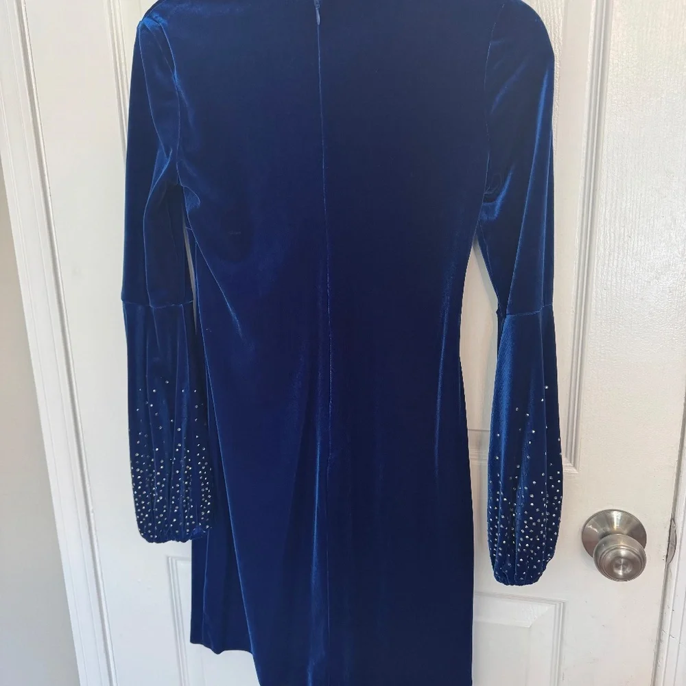 Calvin Klein Women's Velvet Embellished Sheath Dress Blue - 2 - Picture 3 of 5